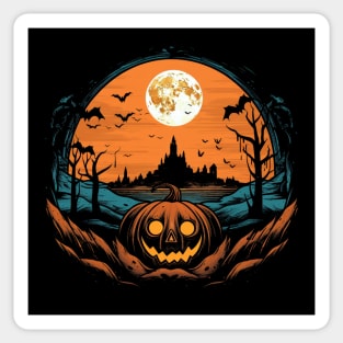 Spooky Halloween - Haunted Forest Shirt - Eerie Art Clothing - "Pumpkin Moon" Sticker